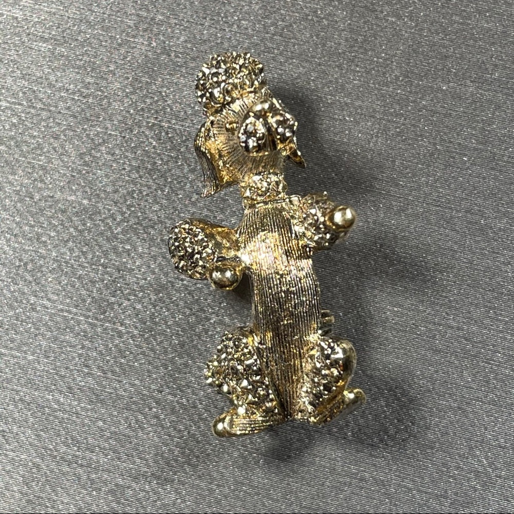 Poodle Dog Figure Gold Tone 1.25 inch Brooch Pin